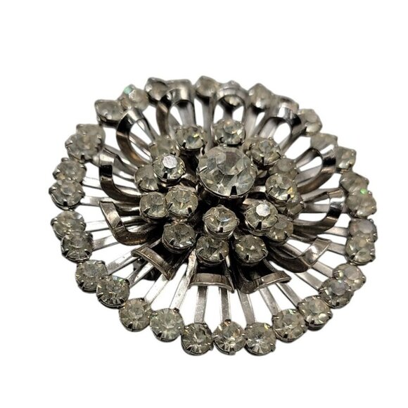 Atomic Starburst Brooch 1950s Unsigned Vintage Prong Set Diamamte Silver Tone - Picture 3 of 6